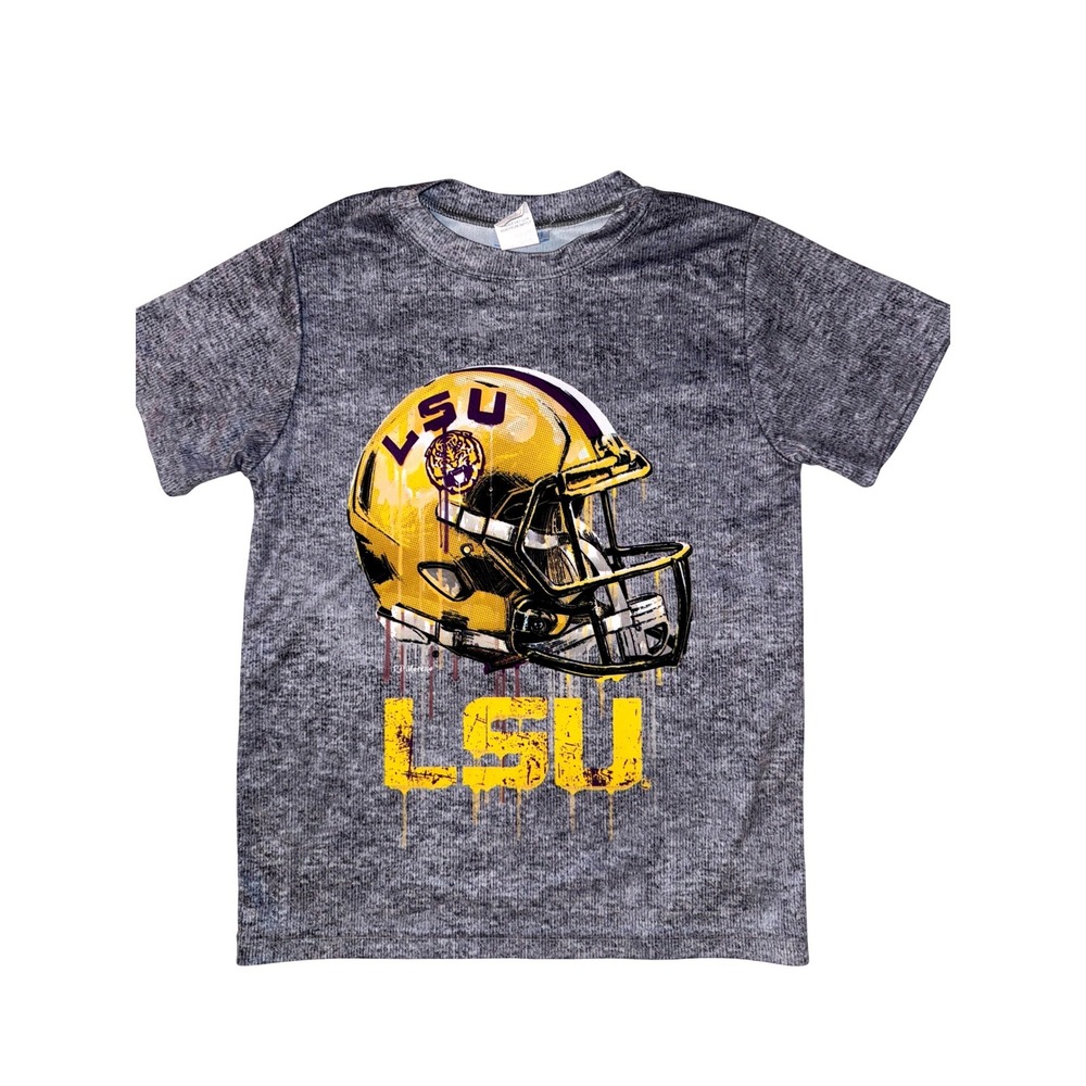 Vive La Fete LSU‎ Tigers Youth Graphic T-Shirt Grey Football Helmet Kids Size 8